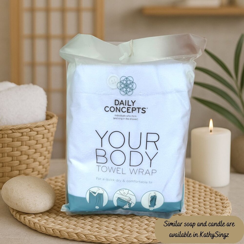 Daily Concepts White Body Towel Wrap Quick Dry Soft Secure Button Closure